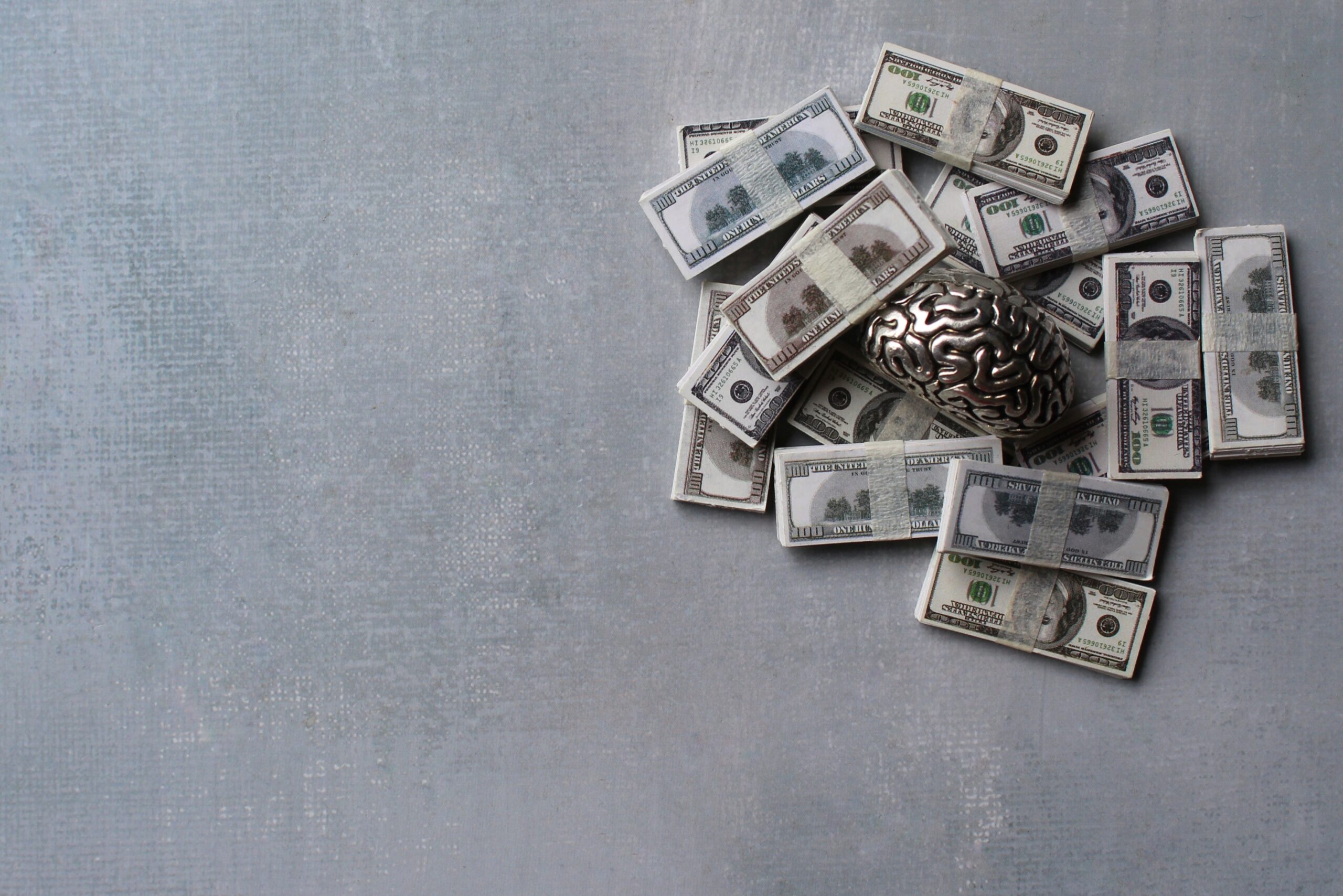 Money and brain with copy space for text. Business and finance concept
